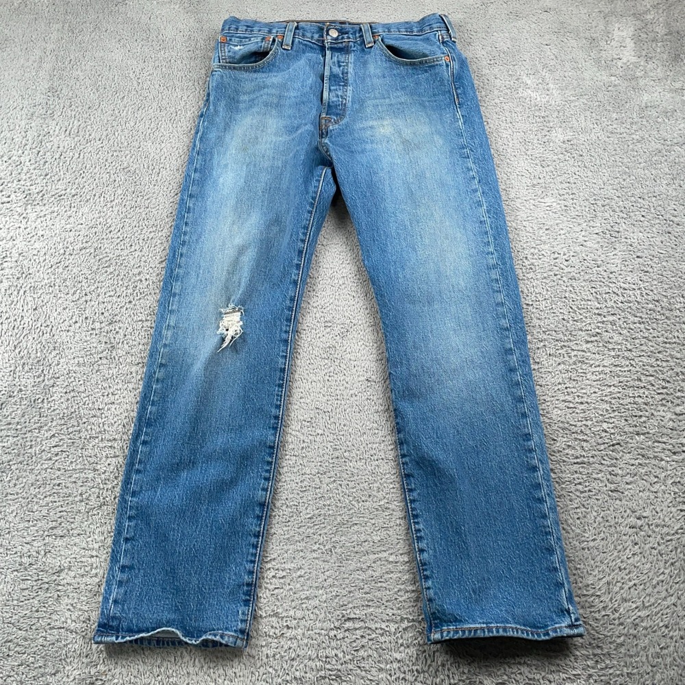 Levis Jeans Mens 32x30 Fits 31x29 Blue 501 93 Straight Leg Button Fly Distressed